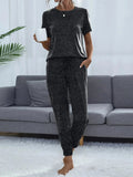 Round Neck Short Sleeve Top and Pants Lounge Set - Charmdeals