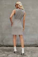 Round Neck Slit Sleeveless Sweater Dress - Charmdeals