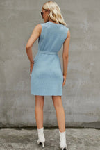 Round Neck Slit Sleeveless Sweater Dress - Charmdeals