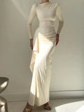 Ruched Long Sleeve Maxi Dress - Charmdeals