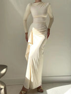 Ruched Long Sleeve Maxi Dress - Charmdeals