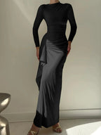 Ruched Long Sleeve Maxi Dress - Charmdeals
