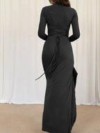 Ruched Long Sleeve Maxi Dress - Charmdeals