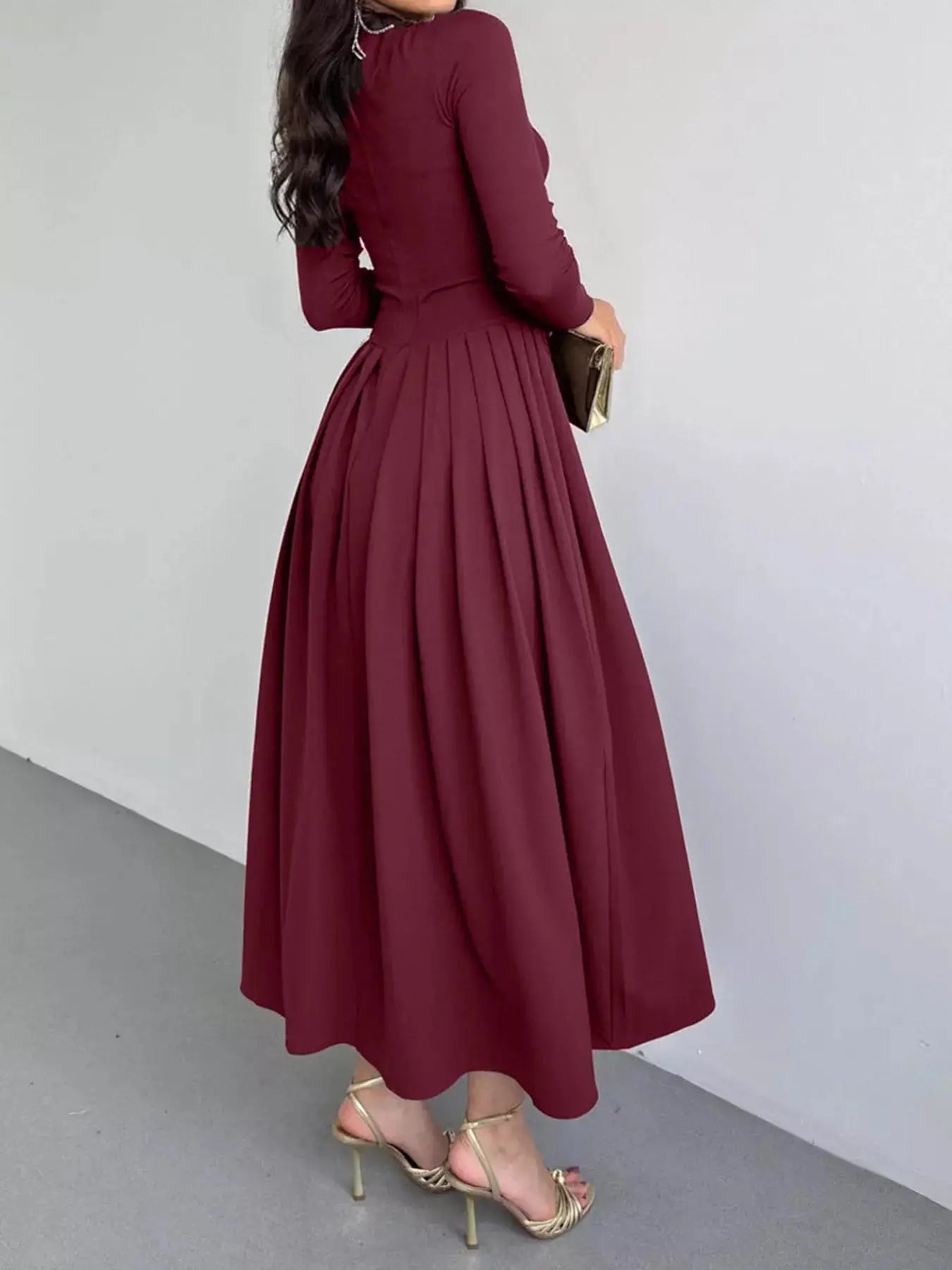 Ruched One Shoulder Long Sleeve Dress - Charmdeals