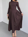 Ruched One Shoulder Long Sleeve Dress - Charmdeals