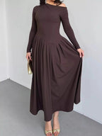 Ruched One Shoulder Long Sleeve Dress - Charmdeals