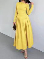 Ruched One Shoulder Long Sleeve Dress - Charmdeals