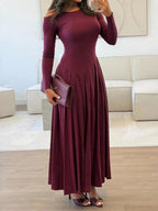 Ruched One Shoulder Long Sleeve Dress - Charmdeals