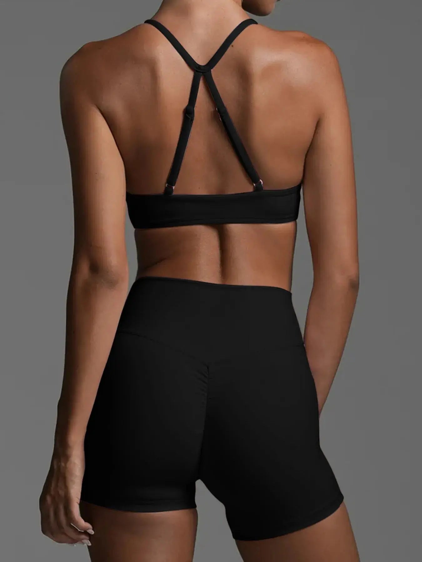 Ruched Sports Bra and High - Waisted Shorts Active Set - Charmdeals