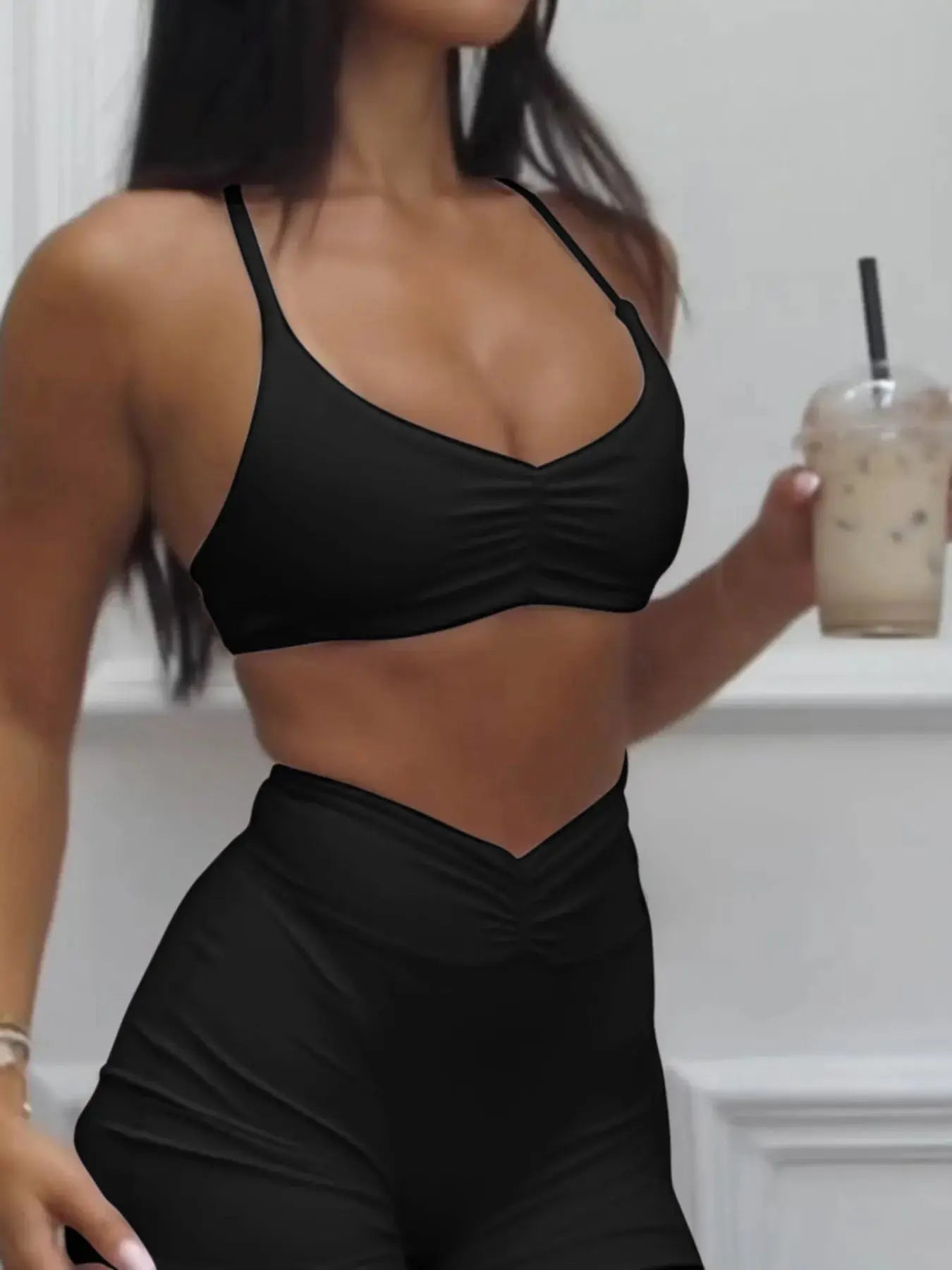 Ruched Sports Bra and High - Waisted Shorts Active Set - Charmdeals