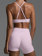 Ruched Sports Bra and High - Waisted Shorts Active Set - Charmdeals