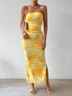 Ruched Strapless Bodycon Midi Dress - Charmdeals