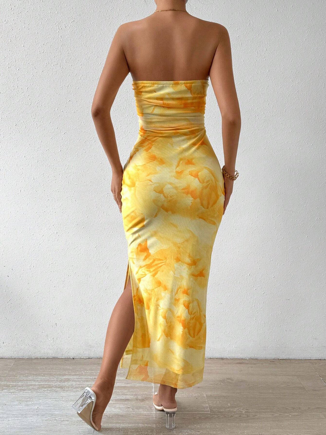 Ruched Strapless Bodycon Midi Dress - Charmdeals