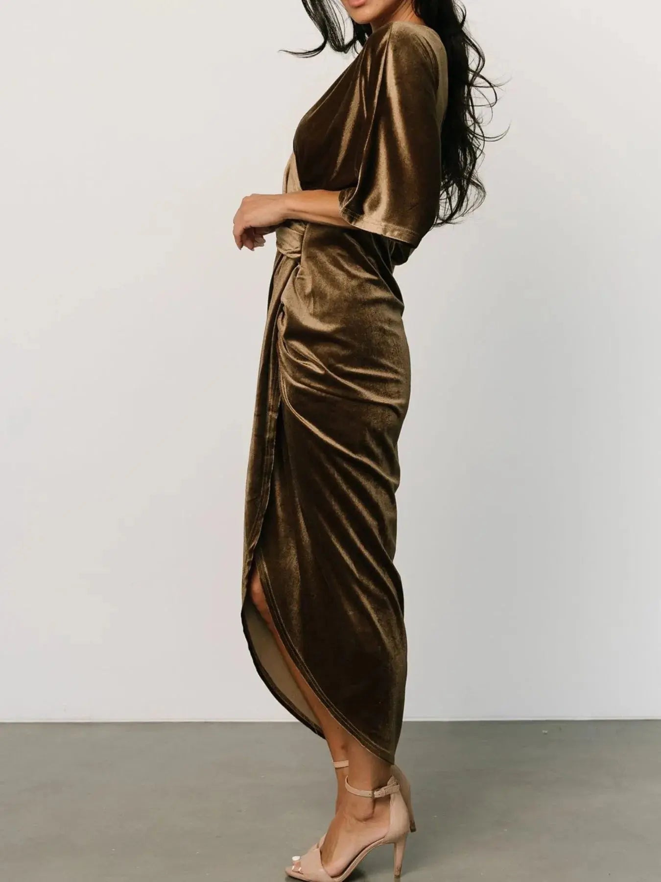 Ruched Surplice Half Sleeve Dress - Charmdeals