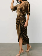 Ruched Surplice Half Sleeve Dress - Charmdeals
