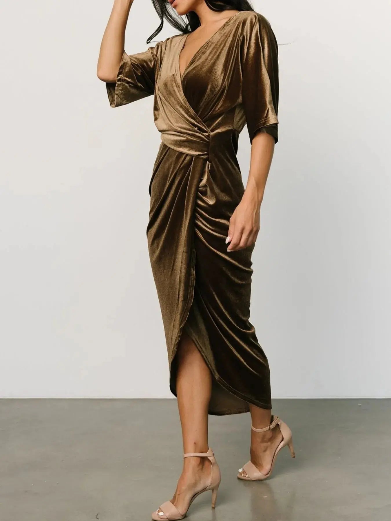 Ruched Surplice Half Sleeve Dress - Charmdeals