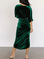 Ruched Surplice Half Sleeve Dress - Charmdeals