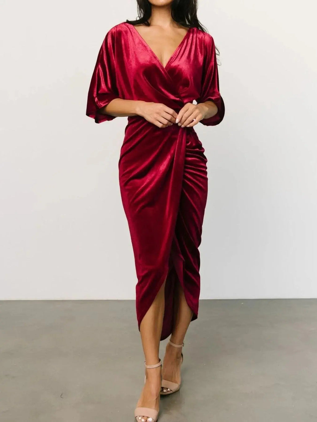 Ruched Surplice Half Sleeve Dress - Charmdeals