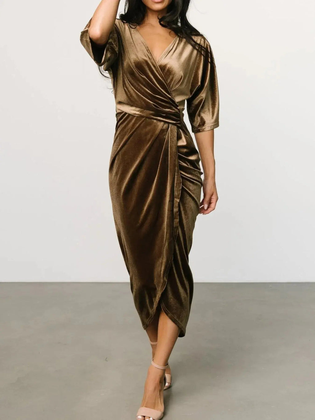 Ruched Surplice Half Sleeve Dress - Charmdeals