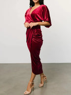 Ruched Surplice Half Sleeve Dress - Charmdeals