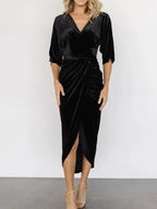 Ruched Surplice Half Sleeve Dress - Charmdeals