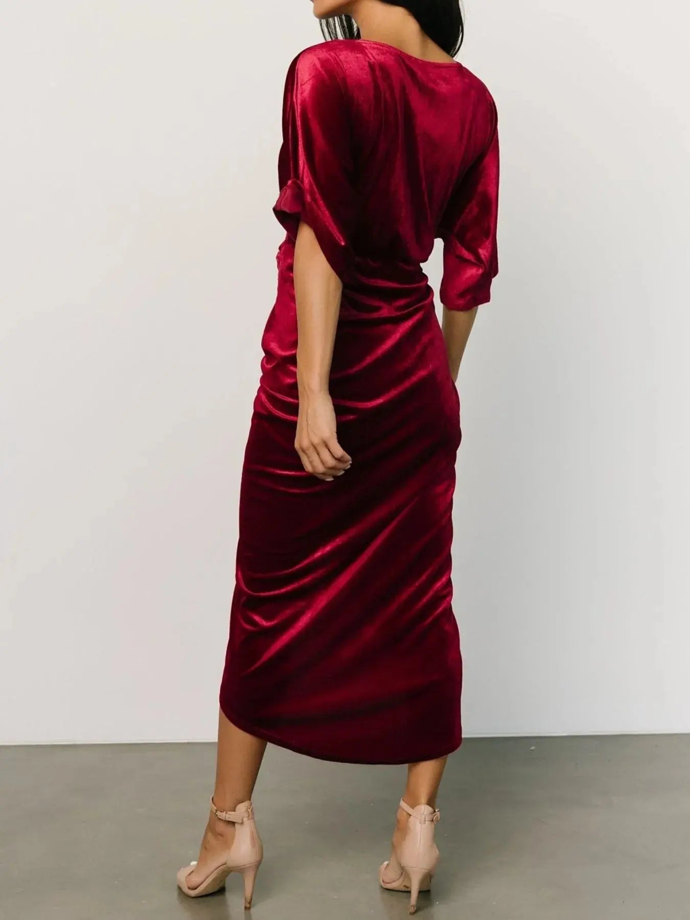 Ruched Surplice Half Sleeve Dress - Charmdeals