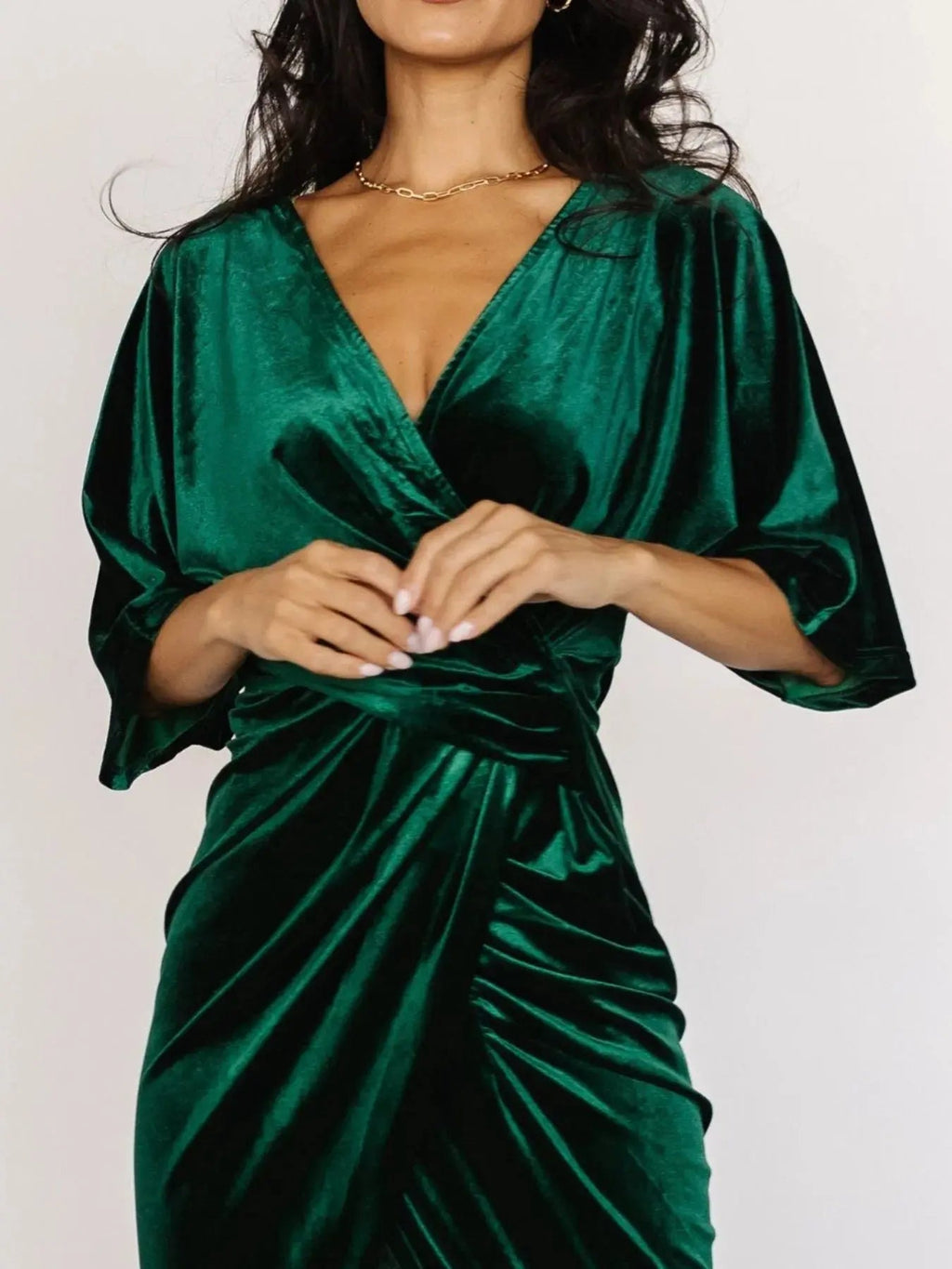 Ruched Surplice Half Sleeve Dress - Charmdeals