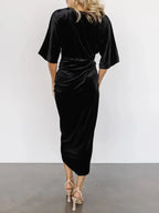 Ruched Surplice Half Sleeve Dress - Charmdeals