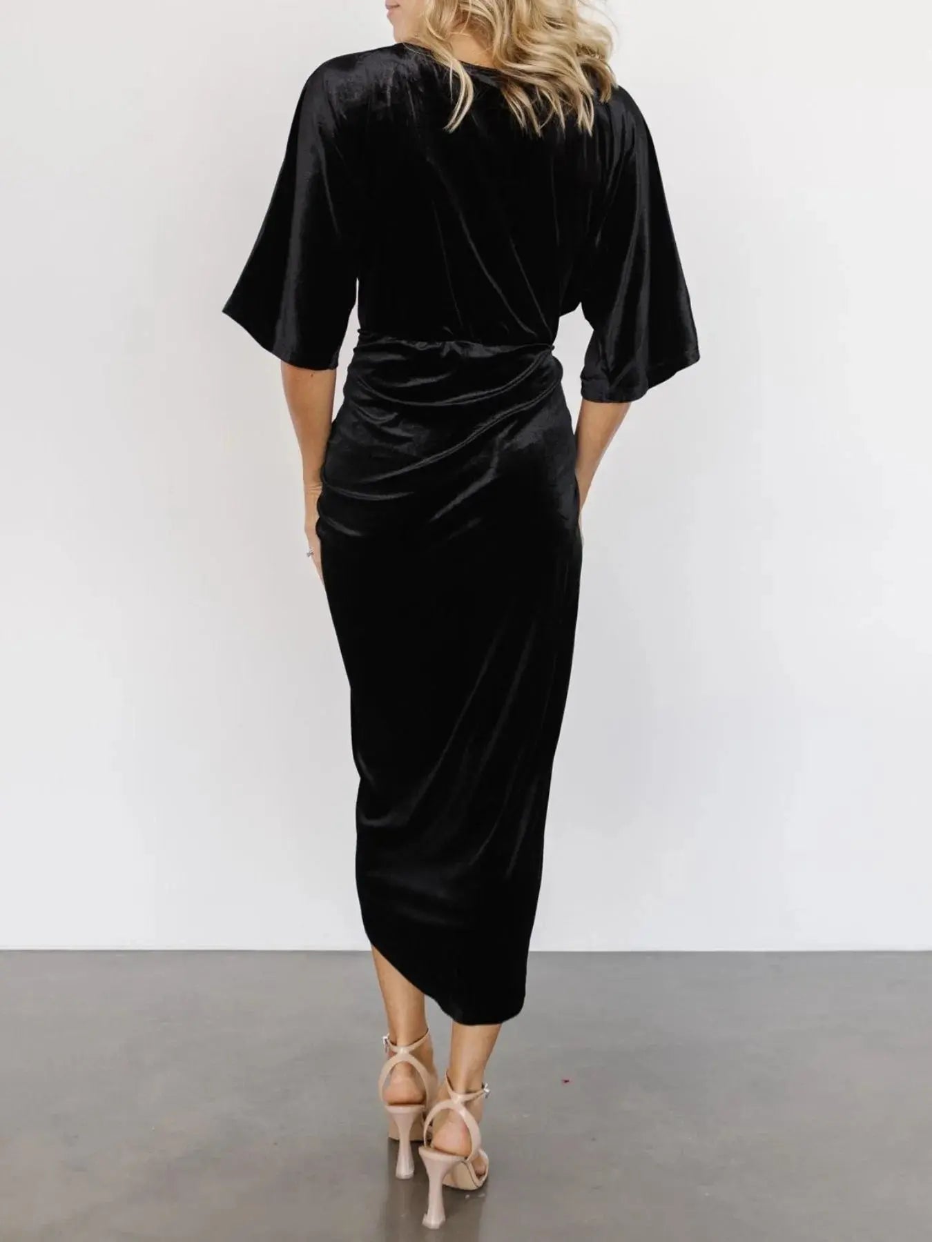 Ruched Surplice Half Sleeve Dress - Charmdeals