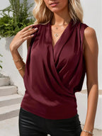 Ruched Surplice Sleeveless Top - Charmdeals