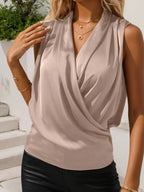 Ruched Surplice Sleeveless Top - Charmdeals