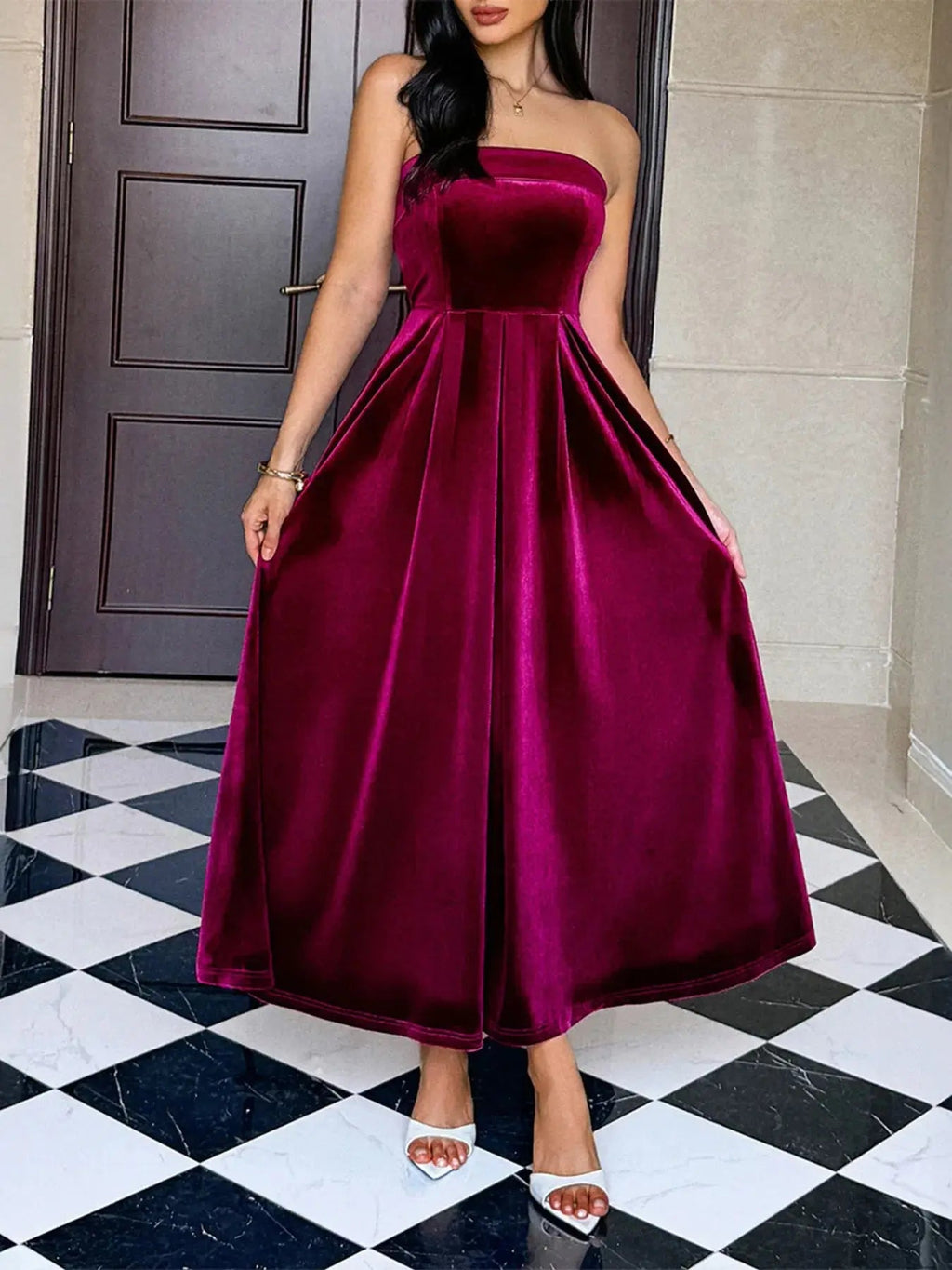 Ruched Tube Midi Dress - Charmdeals