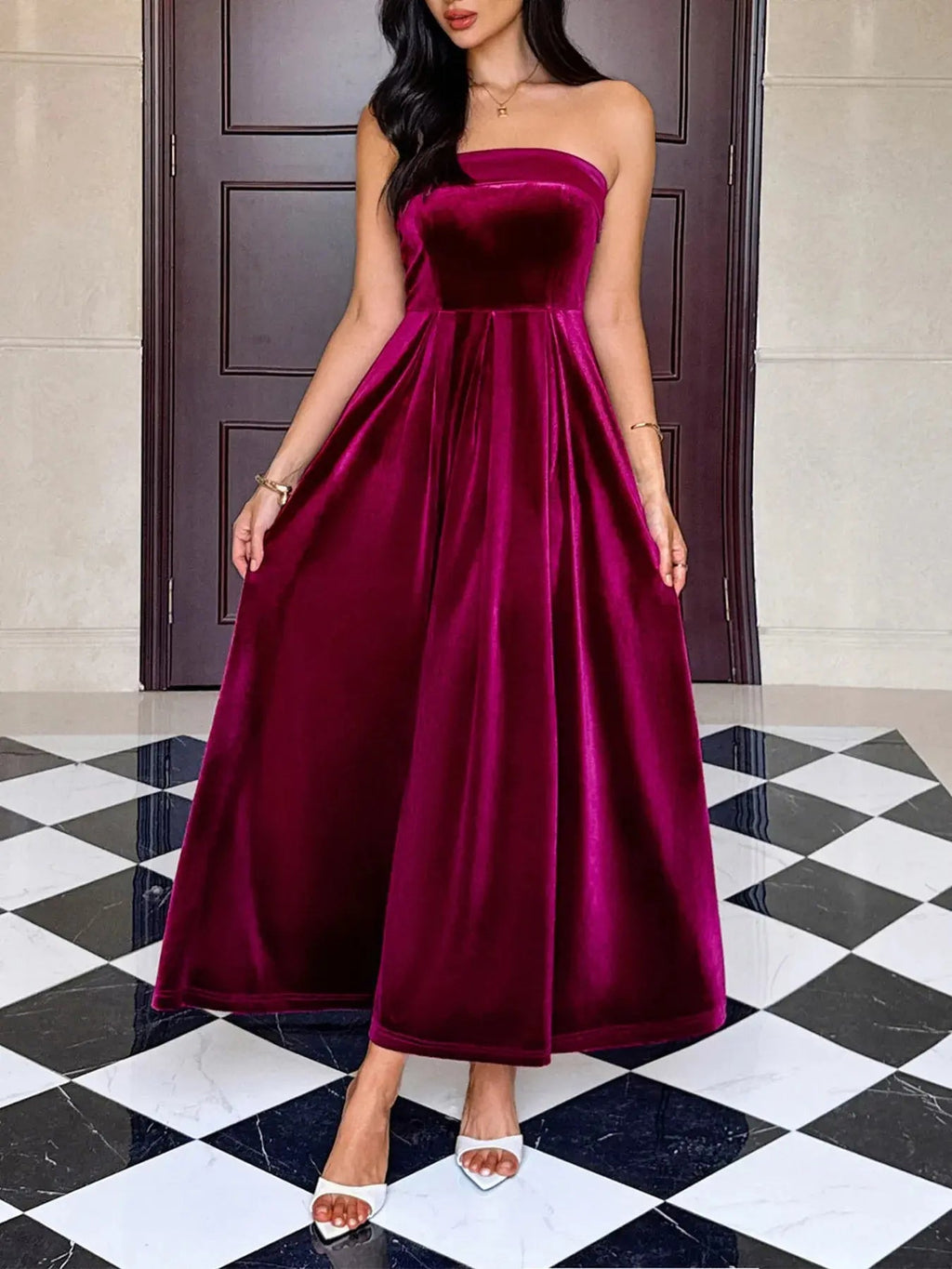 Ruched Tube Midi Dress - Charmdeals