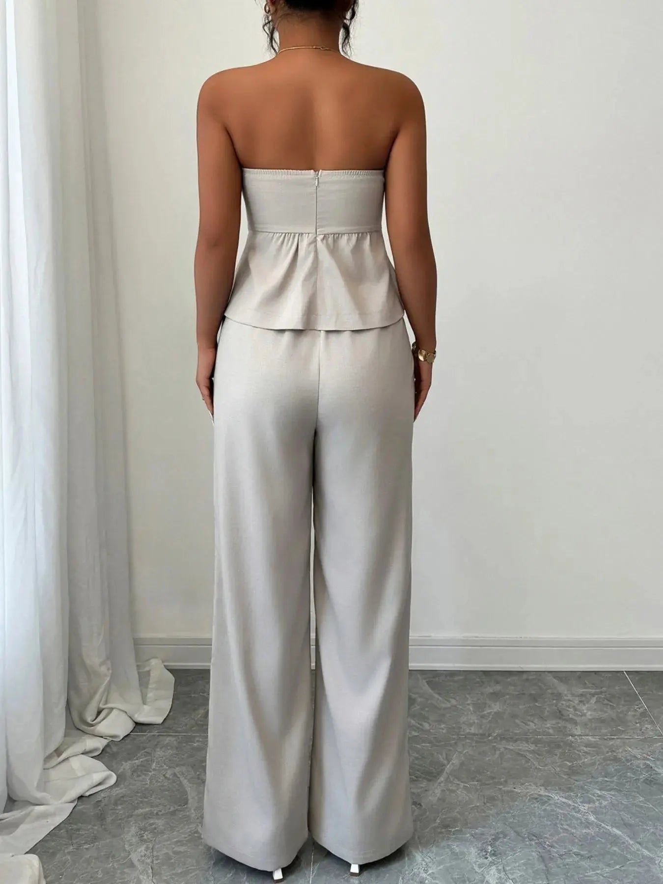 Ruched Tube Top and Pants Set - Charmdeals