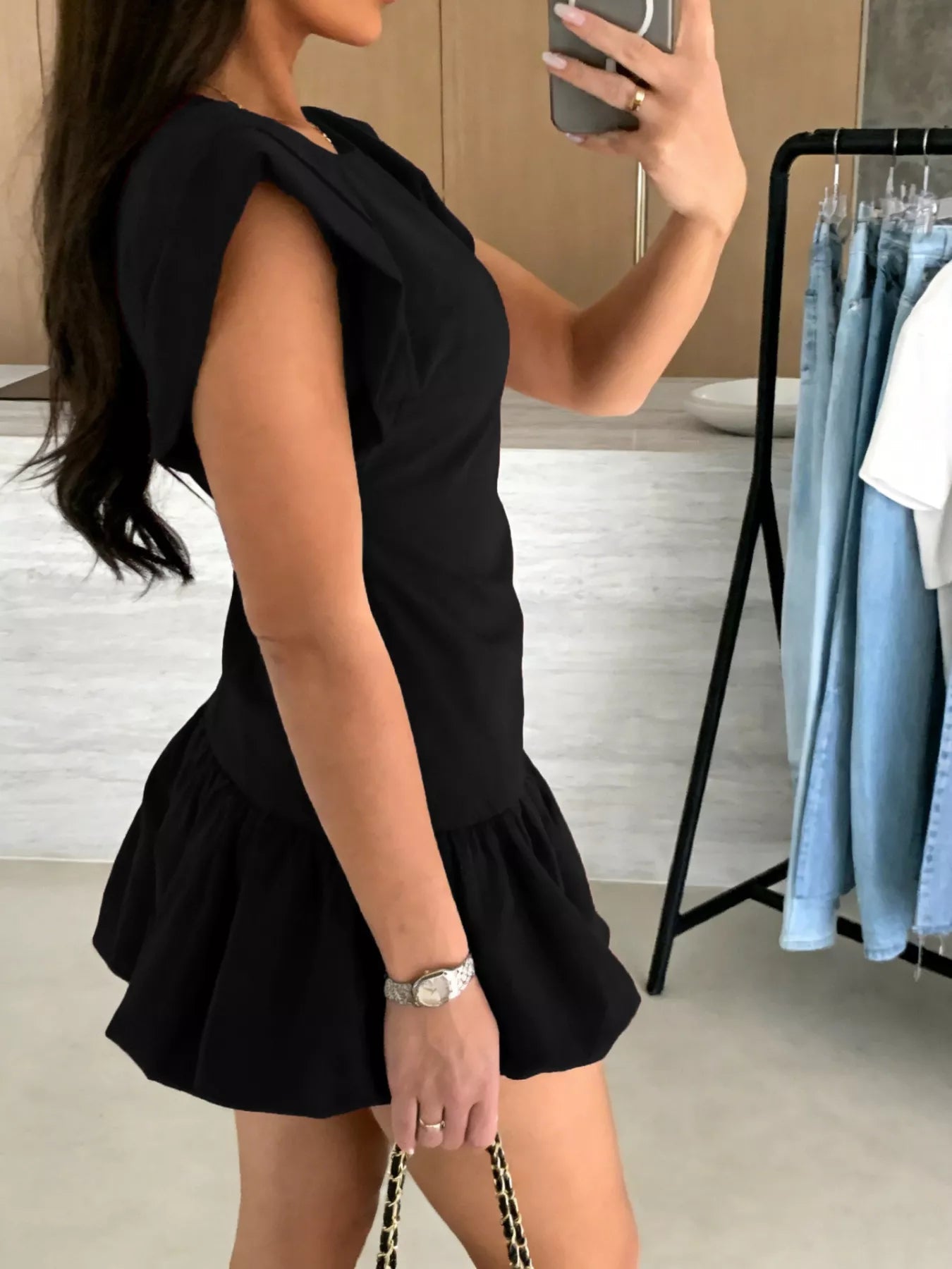 Ruffle Hem Mini Dress - Charmdeals