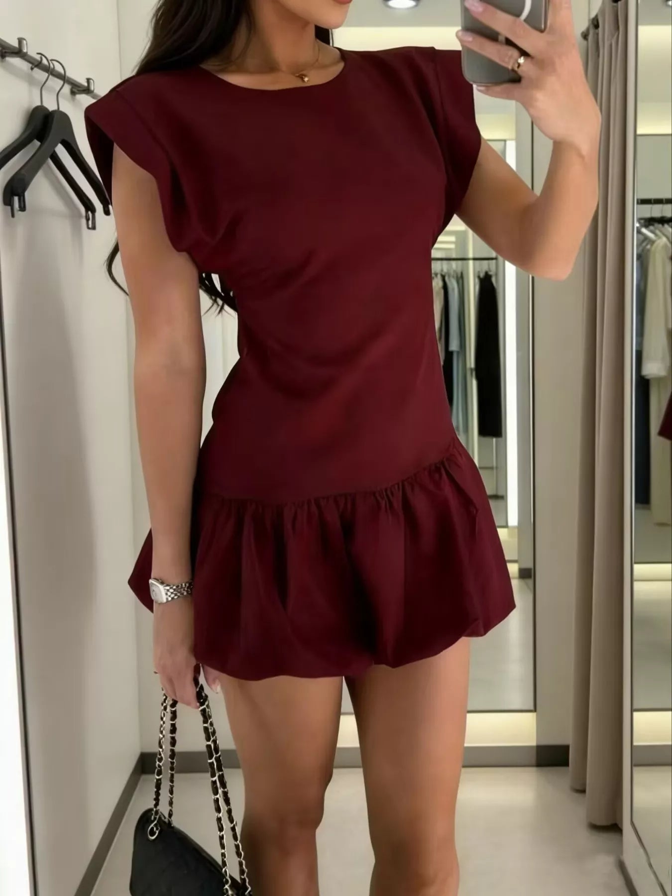 Ruffle Hem Mini Dress - Charmdeals