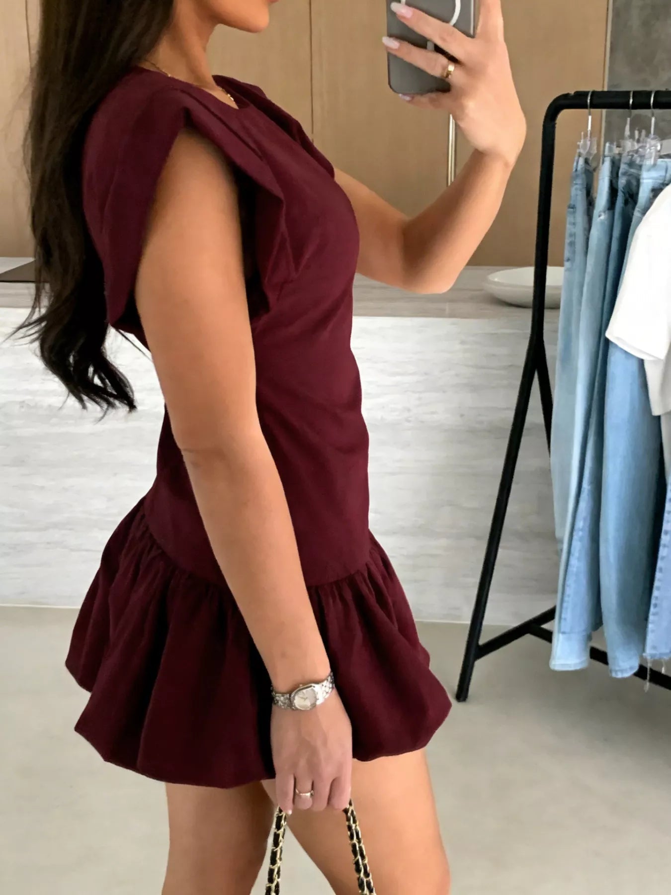 Ruffle Hem Mini Dress - Charmdeals