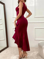 Ruffle Hem V - Neck Bodycon Dress - Charmdeals