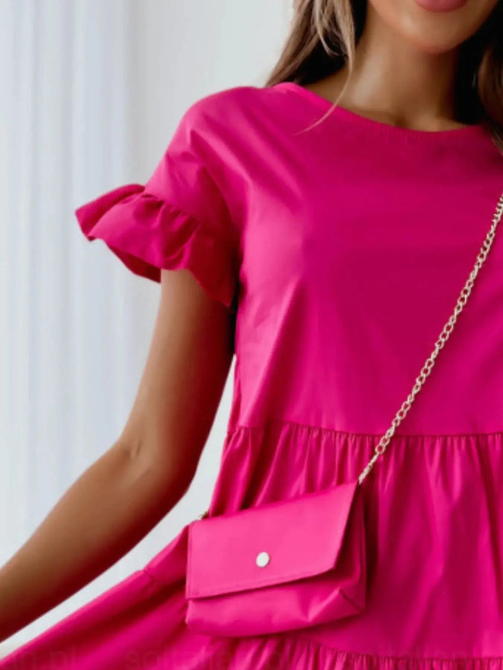 Ruffle Sleeve Tiered Swing Dress - Charmdeals