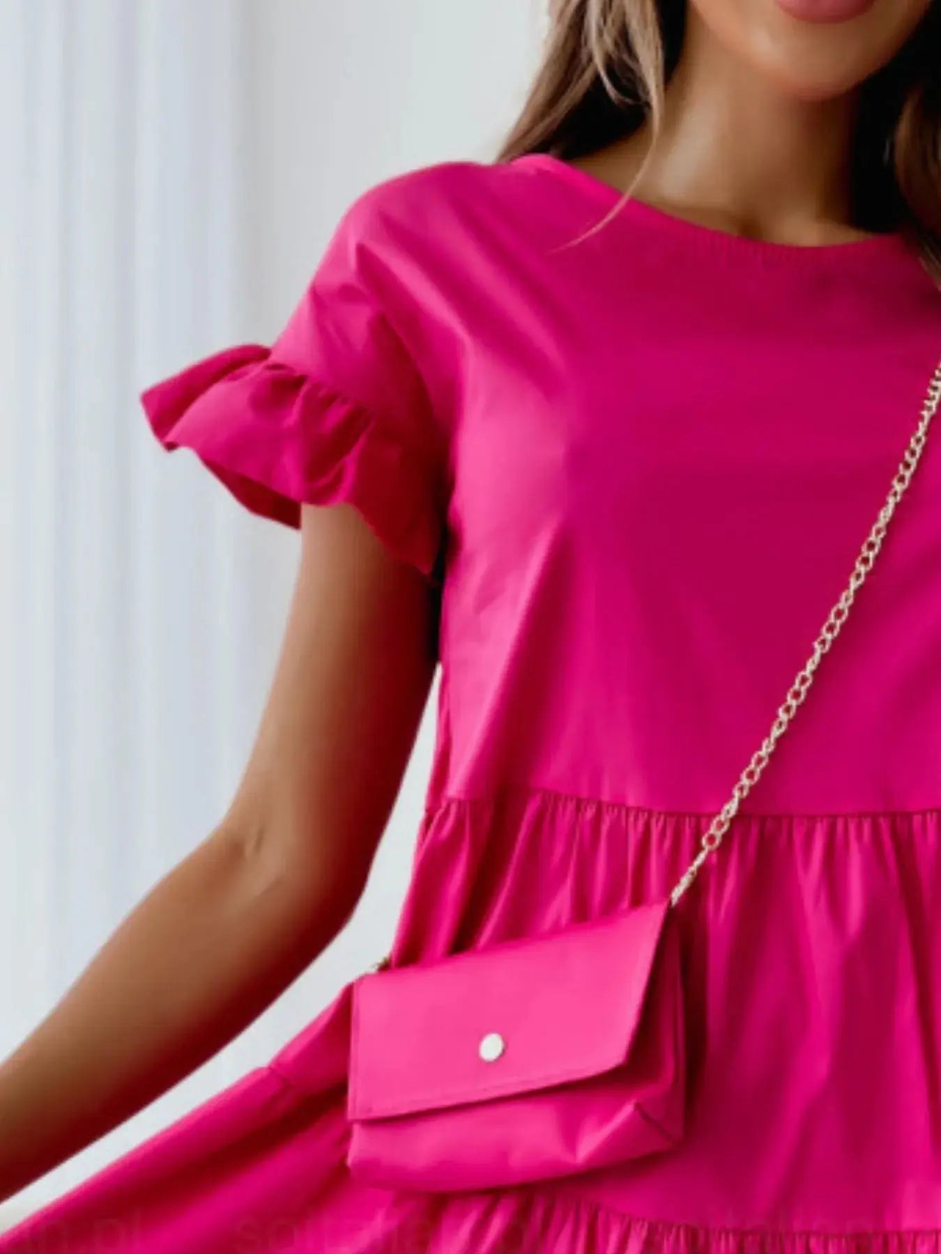 Ruffle Sleeve Tiered Swing Dress - Charmdeals