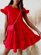Ruffle Sleeve Tiered Swing Dress - Charmdeals