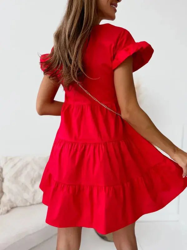 Ruffle Sleeve Tiered Swing Dress - Charmdeals