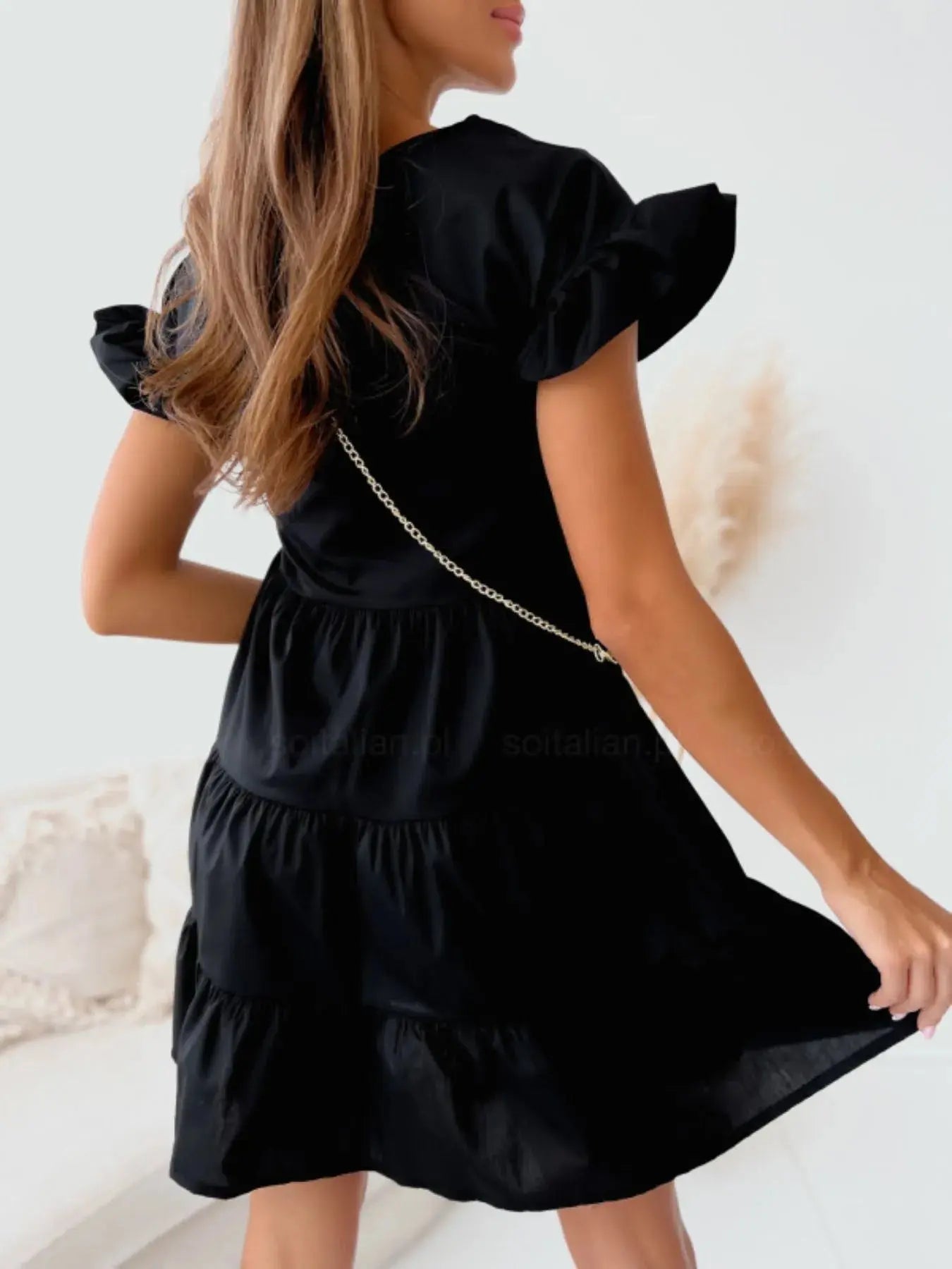 Ruffle Sleeve Tiered Swing Dress - Charmdeals