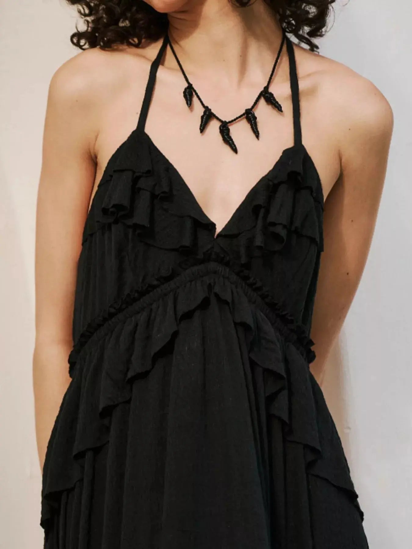 Ruffled Halter Neck Maxi Dress - Charmdeals
