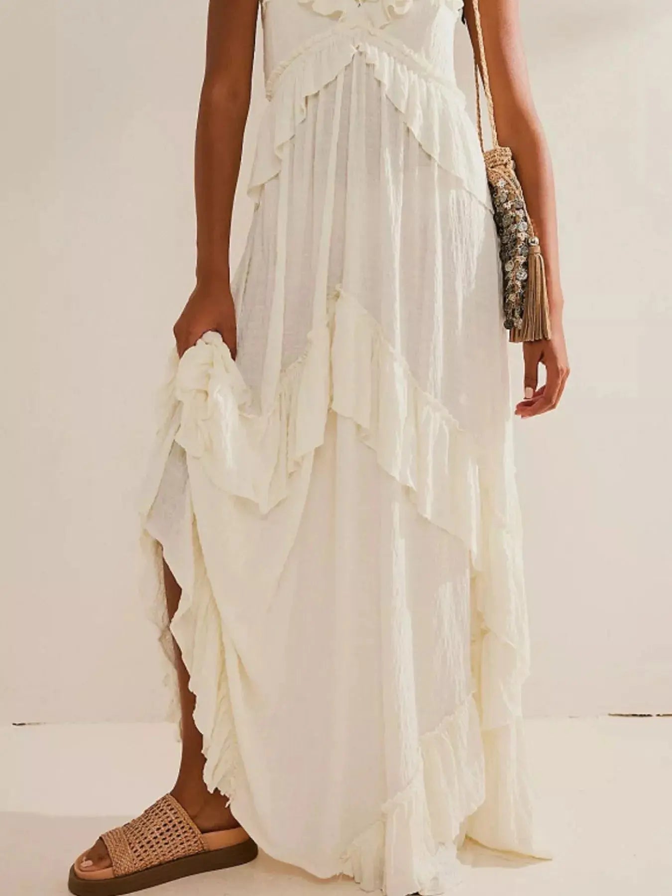 Ruffled Halter Neck Maxi Dress - Charmdeals