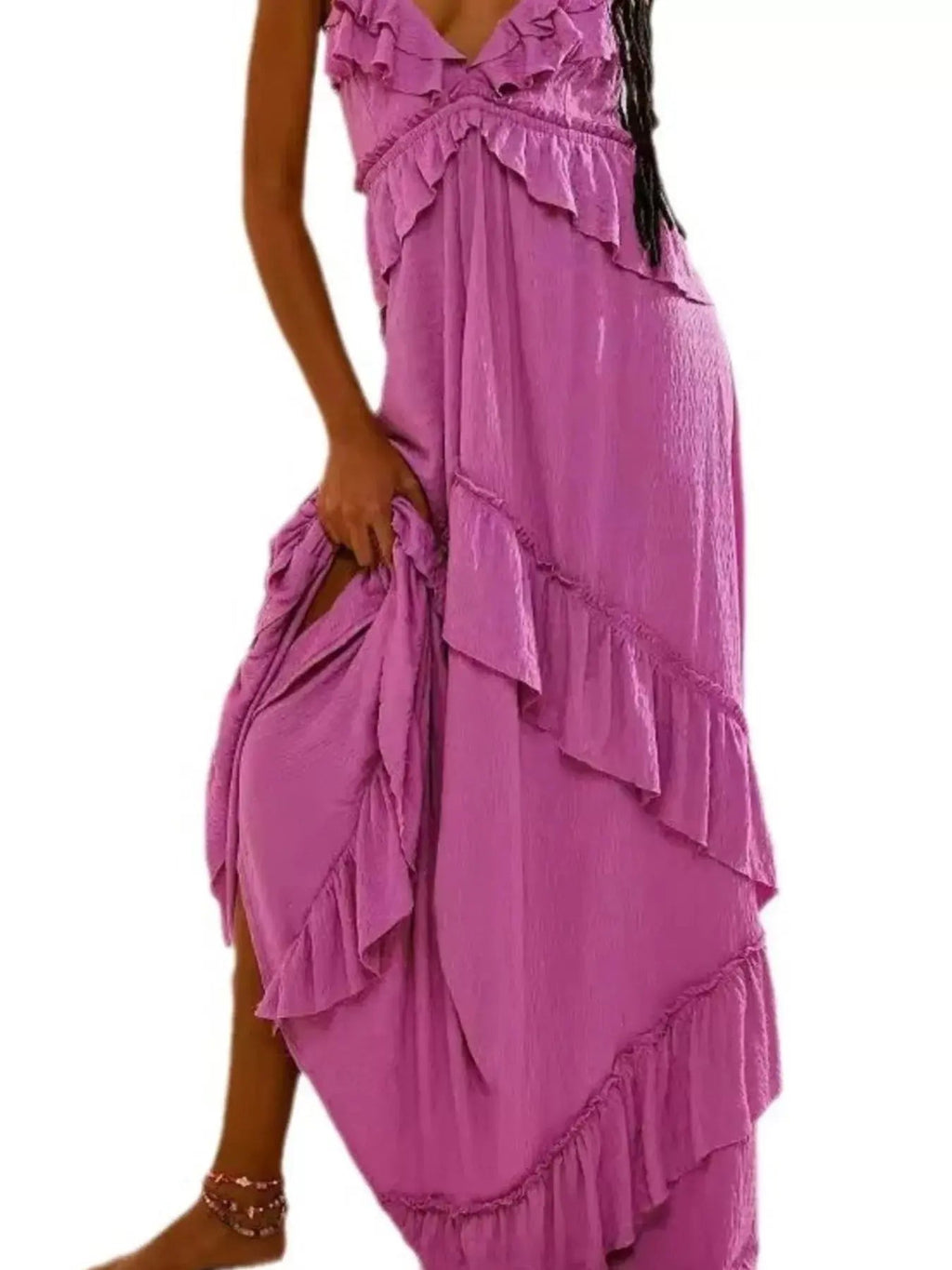 Ruffled Halter Neck Maxi Dress - Charmdeals