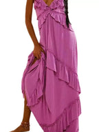Ruffled Halter Neck Maxi Dress - Charmdeals