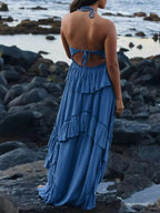 Ruffled Halter Neck Maxi Dress - Charmdeals