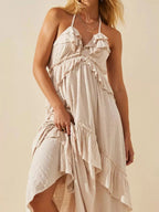 Ruffled Halter Neck Maxi Dress - Charmdeals