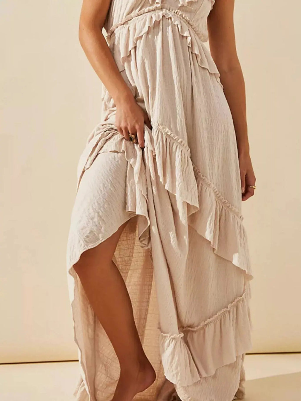Ruffled Halter Neck Maxi Dress - Charmdeals